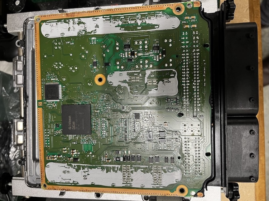 Internal circuit board view of an automotive ECU